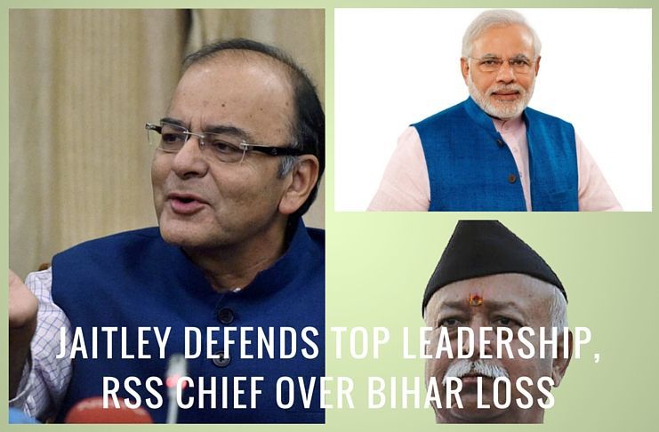 Jaitley defends top leadership, RSS chief over Bihar loss