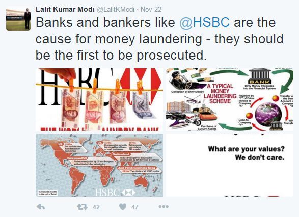 Lalit Modi's tweet about Money Launderers