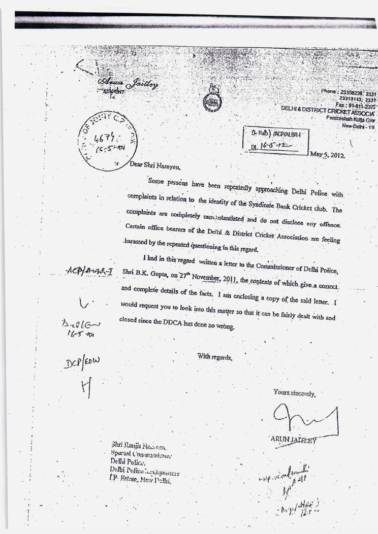 Copy of Arun Jaitley letter to Syndicate Bank