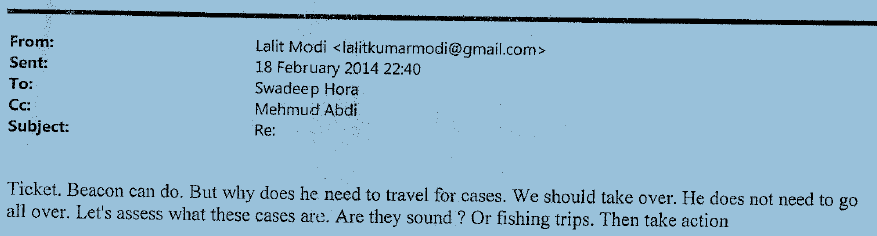 Email from Lalit Modi to Swadeep Hora