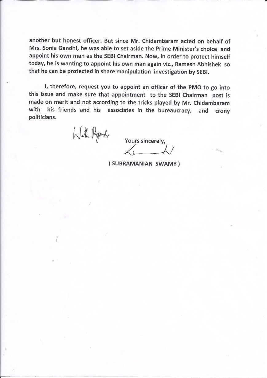 Page 2 of Swamy's letter to the PM