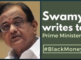 Swamy warns PM about PC meddling in Black Money investigations