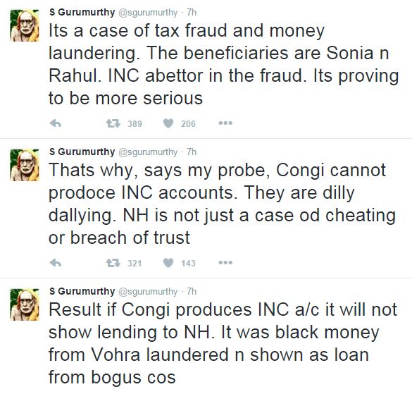 More Gurumurthy tweets on source of funding