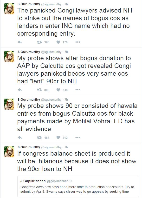 Gurumurthy tweets on source of funding
