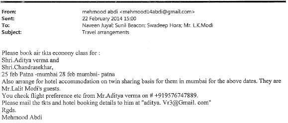 Aditya Verma travel being arranged by Lalit Modi