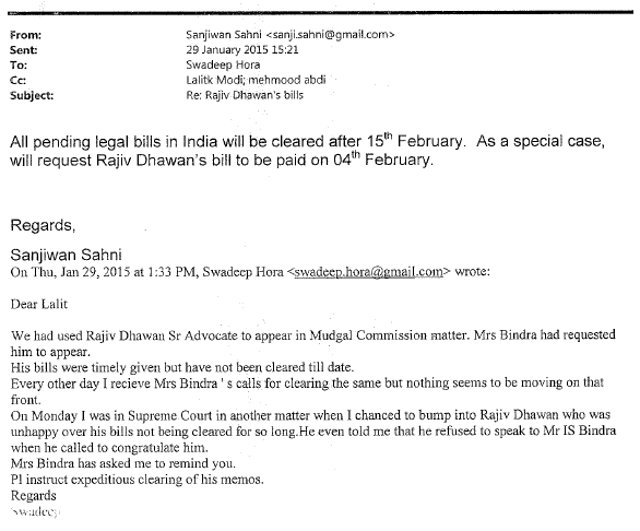 Lalit Modi's email to his legal team