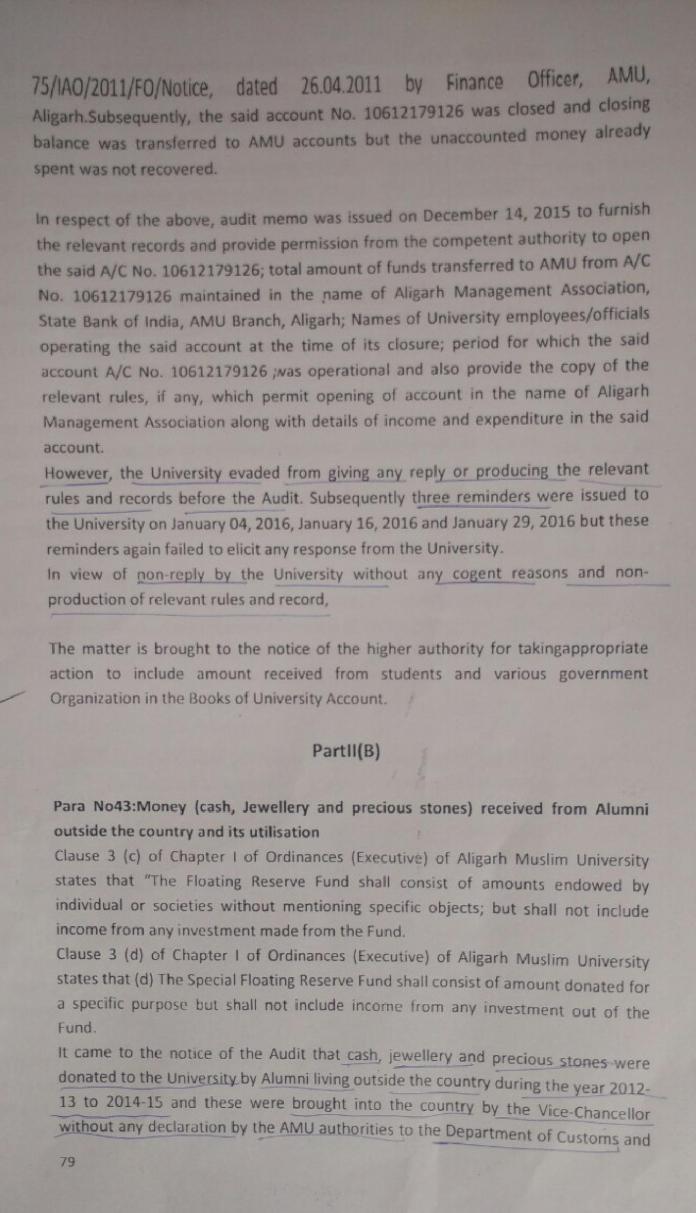 Page 1 of CAG findings against the VC
