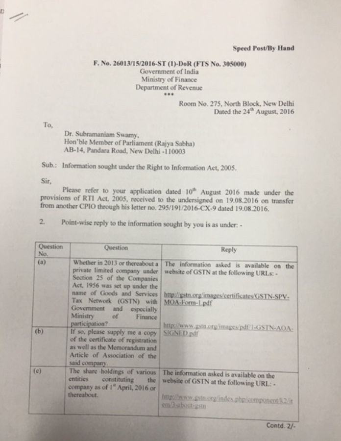 RTI reply from Dept. of Revenue