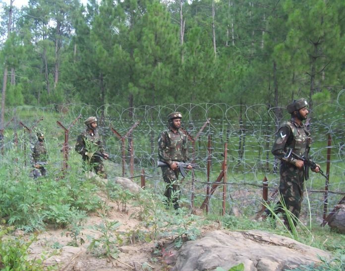 Indian army jawans patrolling along the Line of Control