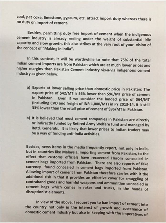 Swamy letter to PM urging ban of Cement imports from Pak Page 2