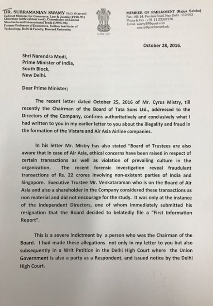 Page 1 of first letter to PM