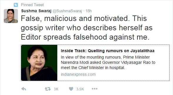 Sushma Swaraj slams lady gossip columnist