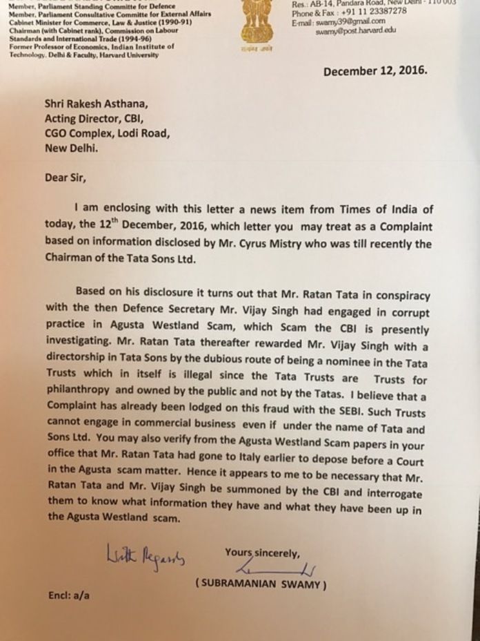 Swamy's letter to the Acting Director CBI