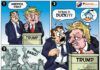 Cartoon depicting what happens when there is a disturbance around Trump