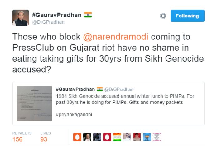 Dr. Gaurav Pradhan's tweet on Sajjan Kumar