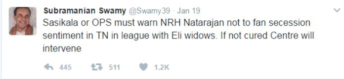 Swamy warns Natarajan to back off