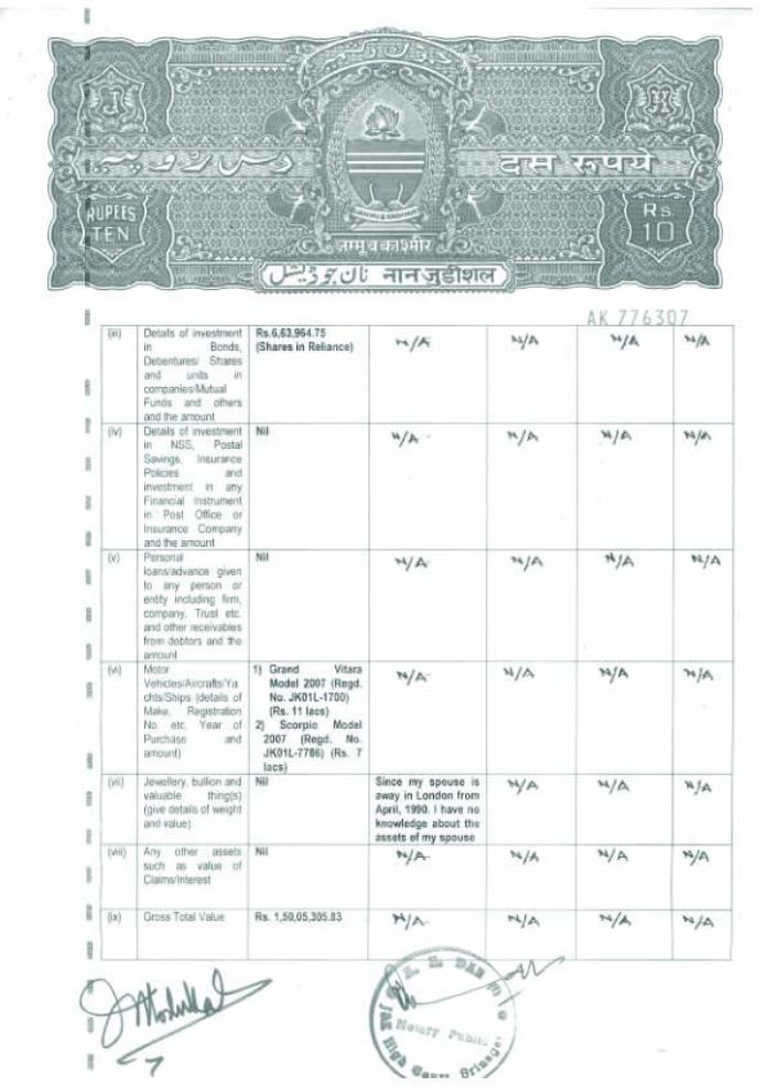Copies of affidavits filed by Dr. Farooq Abdullah over the years