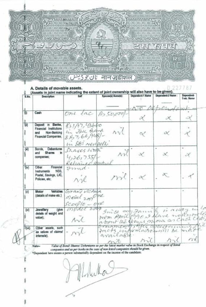 Copies of affidavits filed by Dr. Farooq Abdullah over the years