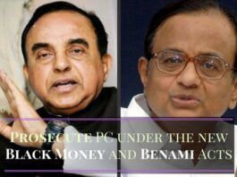 Swamy writes to the PM asking him to prosecute P Chidambaram under the new Black Money and Benami Acts