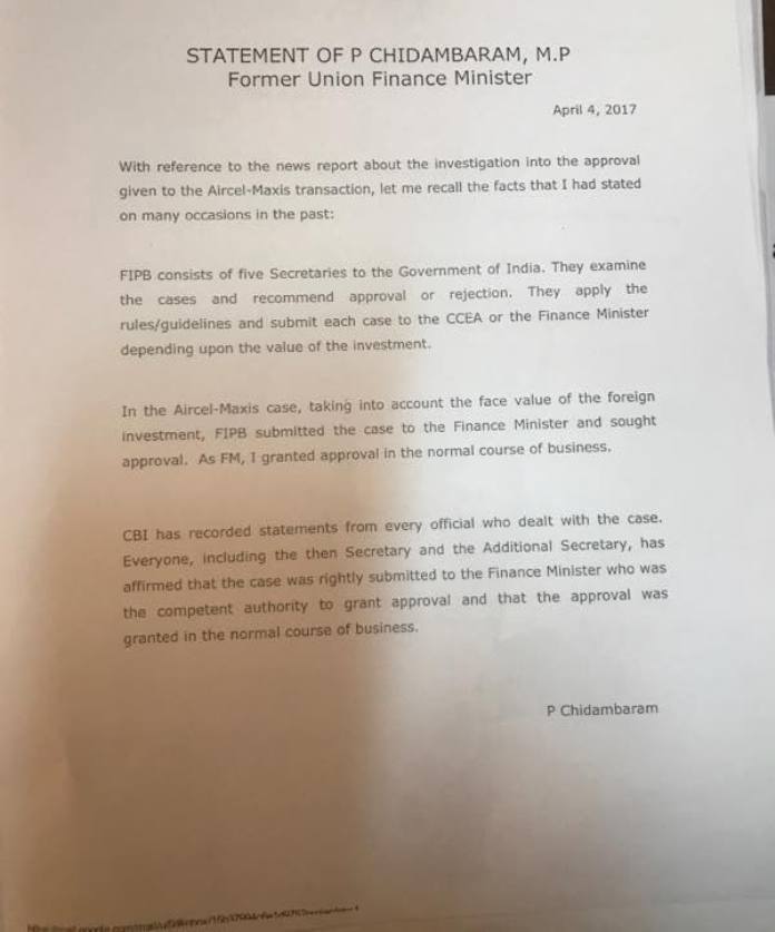 Press Statement of P Chidambaram