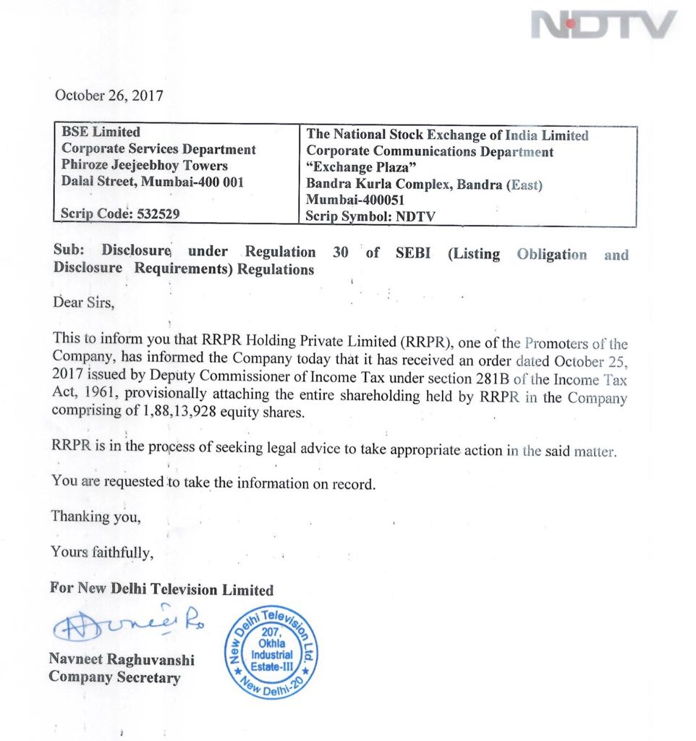 NDTV statement on RRPR