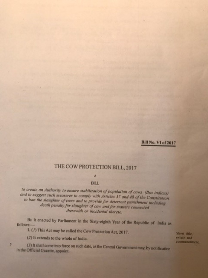 Cow Protection Bill Page 1