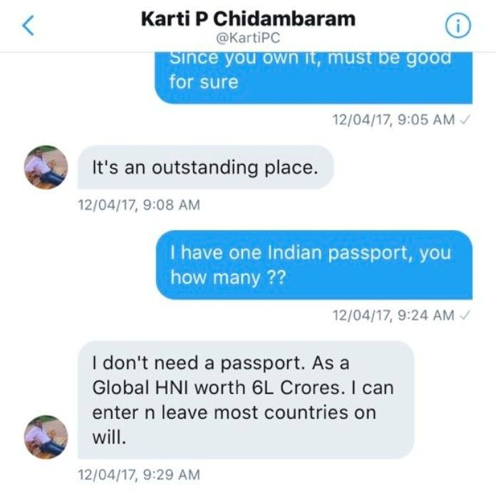 Karti Chidambaram's boast