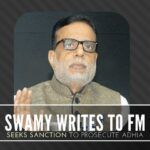 Will the Finance Minister act on the letter from Swamy seeking sanction to prosecute Adhia?