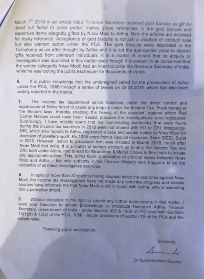 Figure 3. Pages 1, 2 of Swamy;s letter to Jaitley