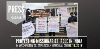 Press Release for DC rally held on Dec 16th at Lincoln Memorial highlighting Christian missionary menace in India with views of Mahatma Gandhi and the connection of missionary activity to assault on Sabarimala. 