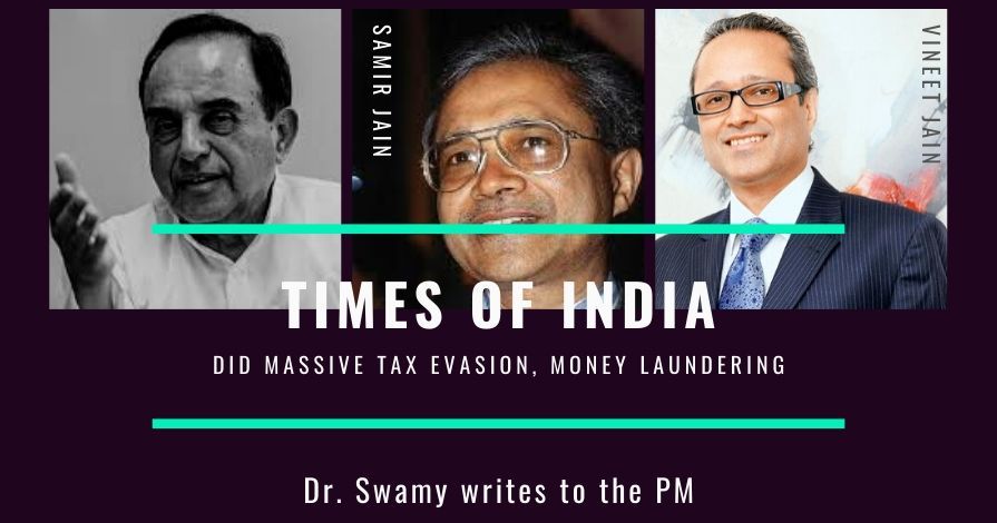 Subramanian Swamy writes to the PM, accusing the Times of India Group of tax evasion and money laundering