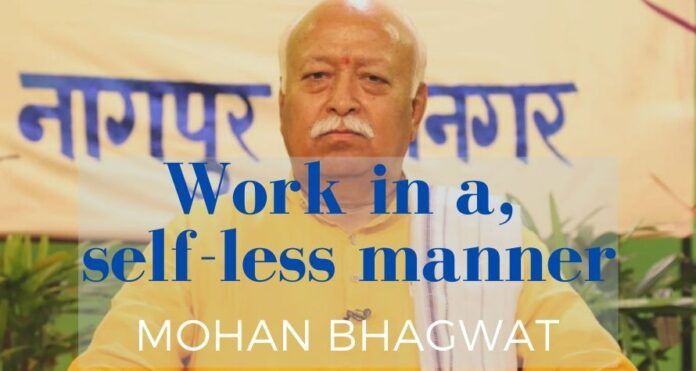 RSS chief urges cadre to work in a self-less manner and to be careful while doing relief work in a video address