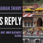 Dr. Subramanian Swamy files a scathing response in the Uttarakhand Government takeover of 51 temples