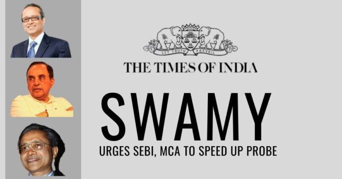 Swamy urges SEBI, MCA to act quickly against the Times of India group on its tax violations