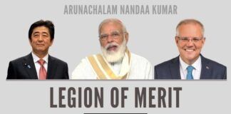 Legion of Merit award was awarded to NaMo, Abe and Morrison for their leadership and vision by US Prez