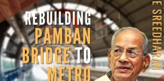 Recollecting his work of the massive destruction of the Pamban bridge that was washed away due to a massive Tsunami and rebuilding it in record time, building the Konkan Railway, and recollecting his work on several Metros around India due to which he is now called as The Metro Man.