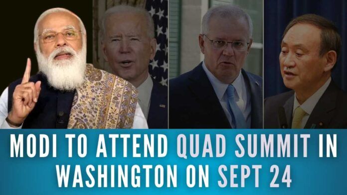 Prime Minister Narendra Modi will travel to the United States next week to participate in the first in-person QUAD summit