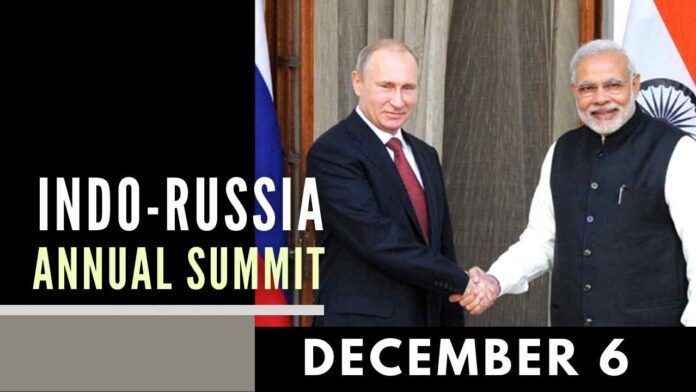 Russia's President Putin is set to pay an official visit to New Delhi on December 6 for 21st India-Russia Annual Summit with PM Narendra Modi