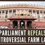 Parliament passes a bill to cancel the controversial laws that led to yearlong agitation by tens of thousands of farmers