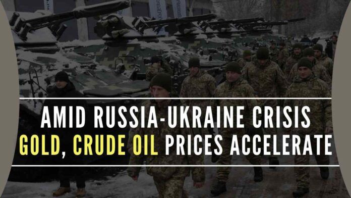 Heightened tensions between Russia-Ukraine accelerated gold and crude oil prices on Monday