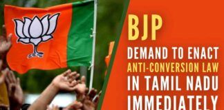 Demanding immediate and unconditional release of ABVP students and leaders, BJP has demanded that DMK government should immediately enact an anti-conversion law in Tamil Nadu