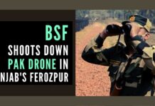 BSF recovered a small green bag, four packets in yellow wrapping, and a small black packet of suspected contraband items along with the drone