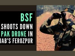 BSF recovered a small green bag, four packets in yellow wrapping, and a small black packet of suspected contraband items along with the drone