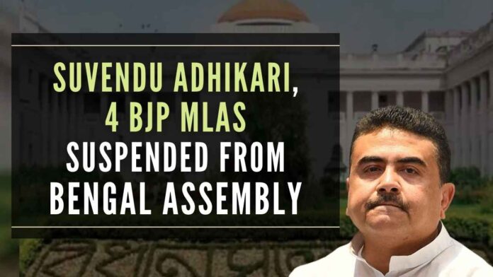 Five BJP MLAs, including Leader of Opposition Suvendu Adhikari, have been suspended from the Assembly, until further notice, following the clash