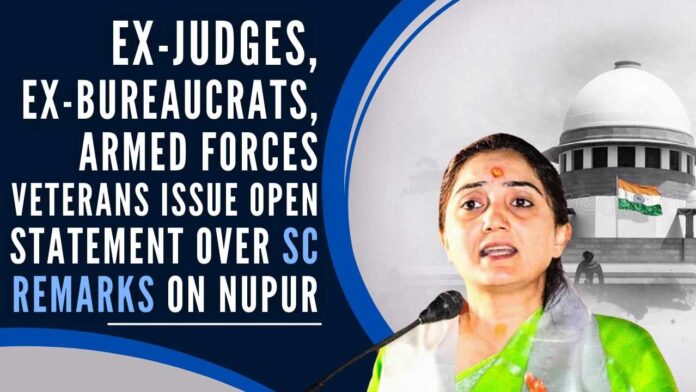 Group of former judges and bureaucrats criticized the recent Supreme Court observations against suspended BJP member Nupur Sharma, alleging that the apex court surpassed the 
