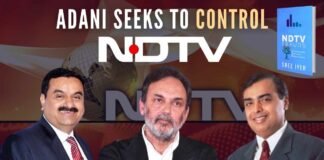 Through an indirect deal, the media arm of Adani Enterprises, led by Gautam Adani, the fourth richest person in the world, will acquire 29 percent of NDTV’s shares over the next two days