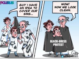 Congress Black Dress protest to hide the Black Money