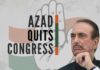 Azad wrote a 5-page letter to Congress president Sonia Gandhi, in which he said that he does so with a "heavy heart"