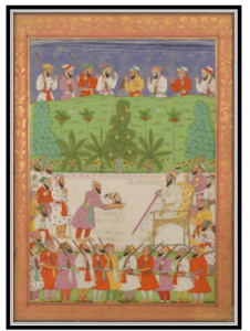 Figure 1. Dara Shikoh's head being presented to Aurangzeb (Source: Storia do Mogor, Niccolao Manucci)