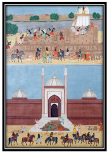 Figure 2. The Keshava Rai temple at Mathura being demolished on the orders of Aurangzeb